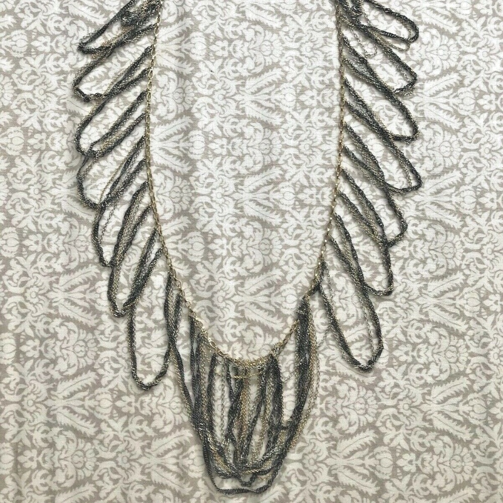 BCBG MAXAZRIA Long Multi Strand Chain Statement Necklace Gold Gunmetal Edgy